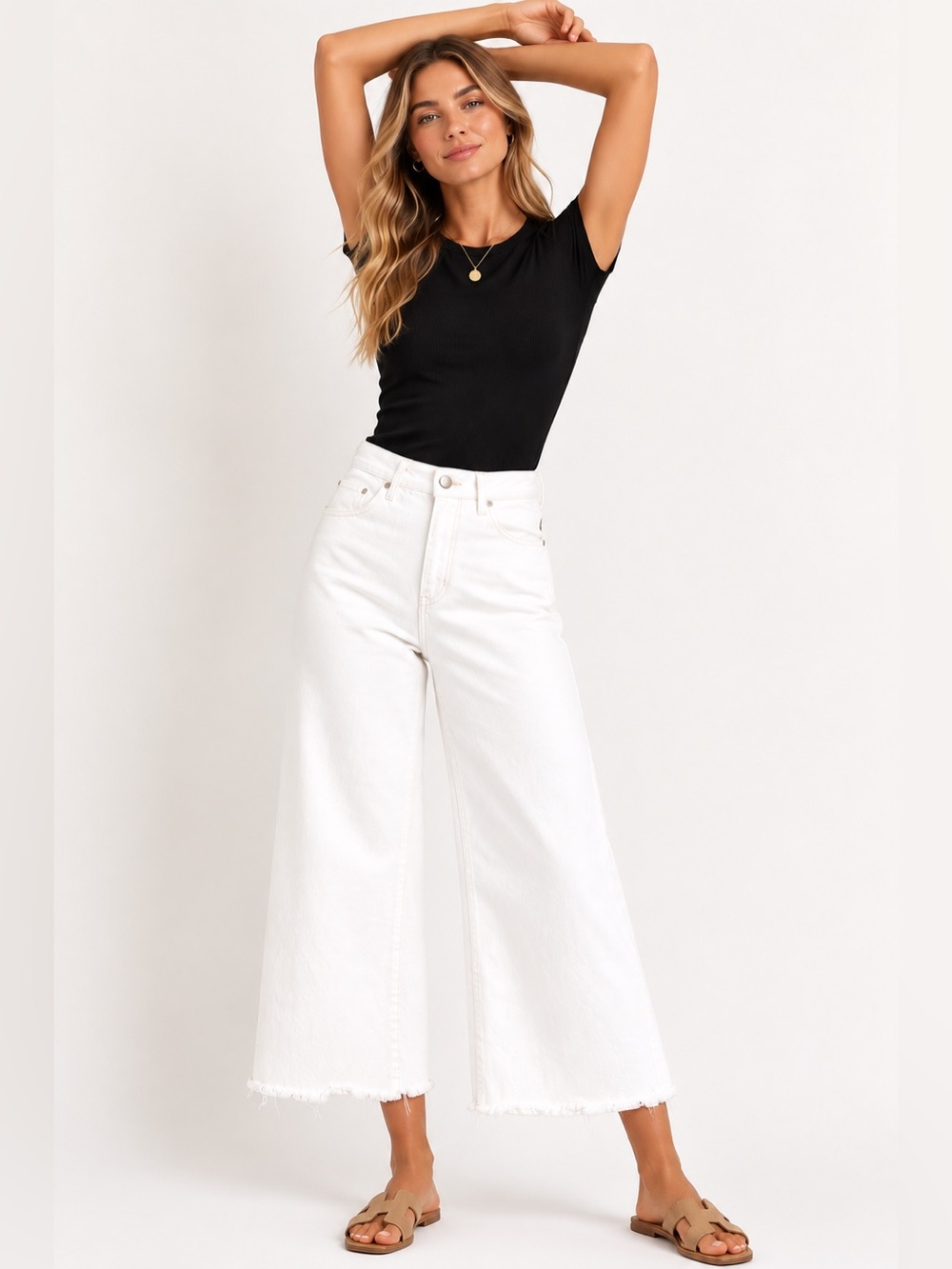 High-Rise White Wide-Leg Crop Jeans